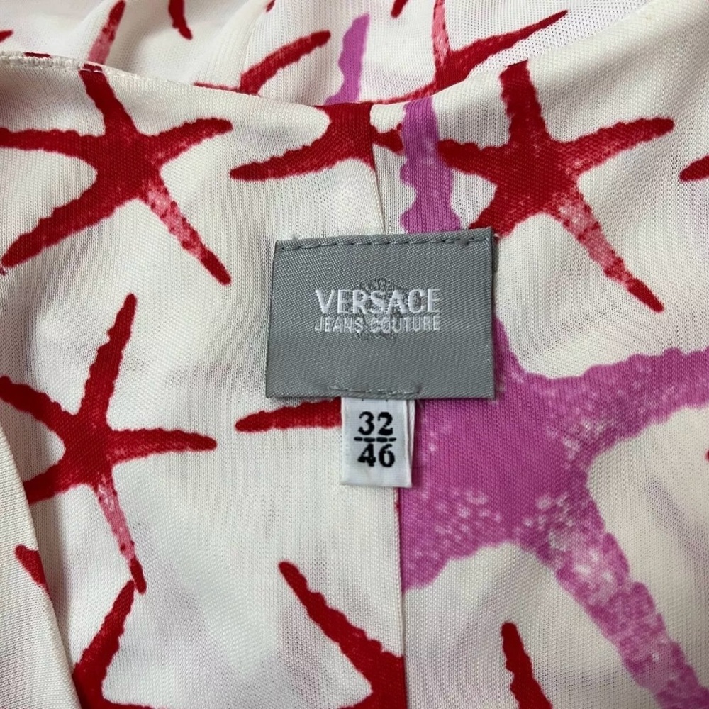 Versace Red and White Cowl Neck Sheath Midi Dress - Picture 13 of 16